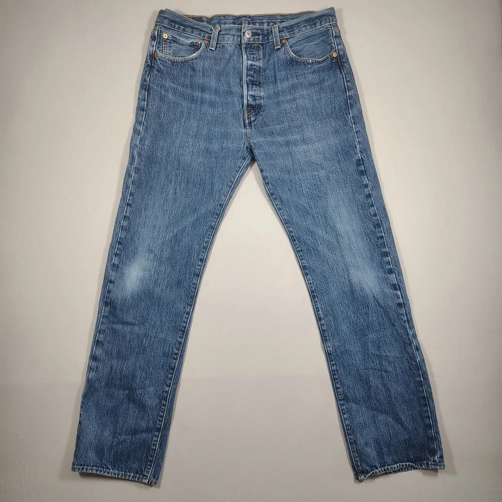 Levi's 501 Jeans Mens 34x34 Blue Original Fit Button Fly Solid Cotton Denim
